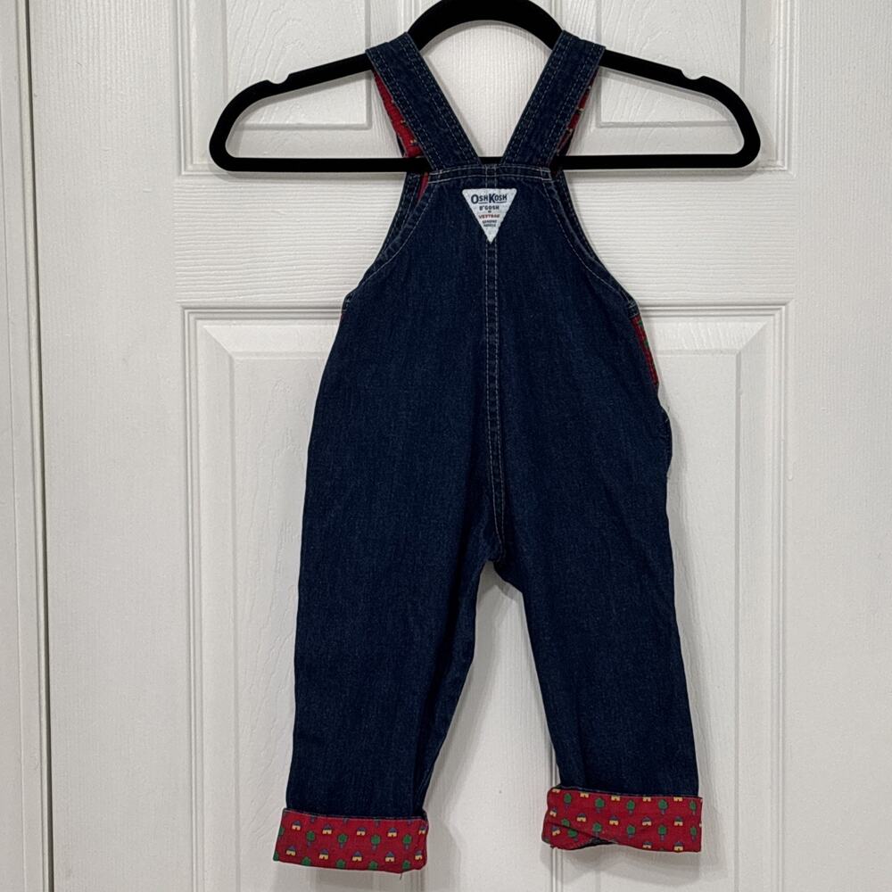 Vintage 2T Oshkosh Overalls Denim House Tree Print 80s 90s Paper Tag USA VGUC - Picture 6 of 9